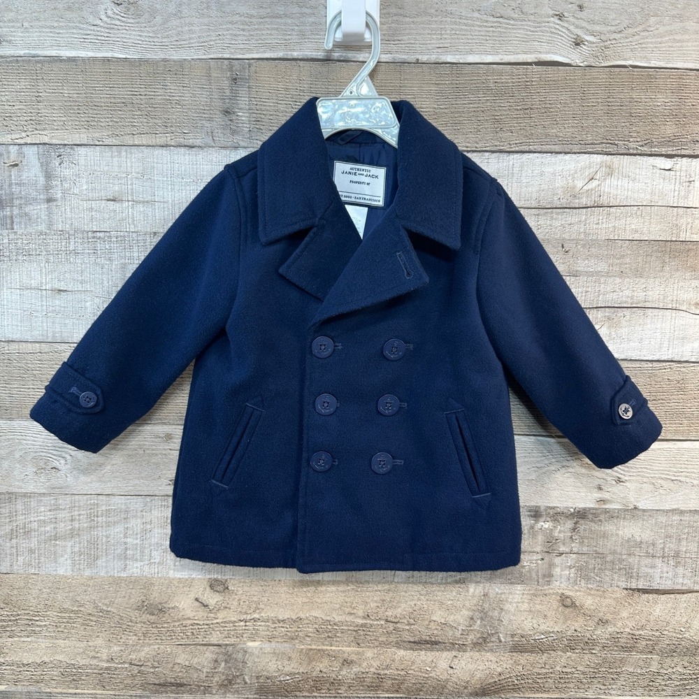 Janie and Jack Baby Boys 18-24 Months Navy Blue Pea Coat Nautical Anchor Buttons